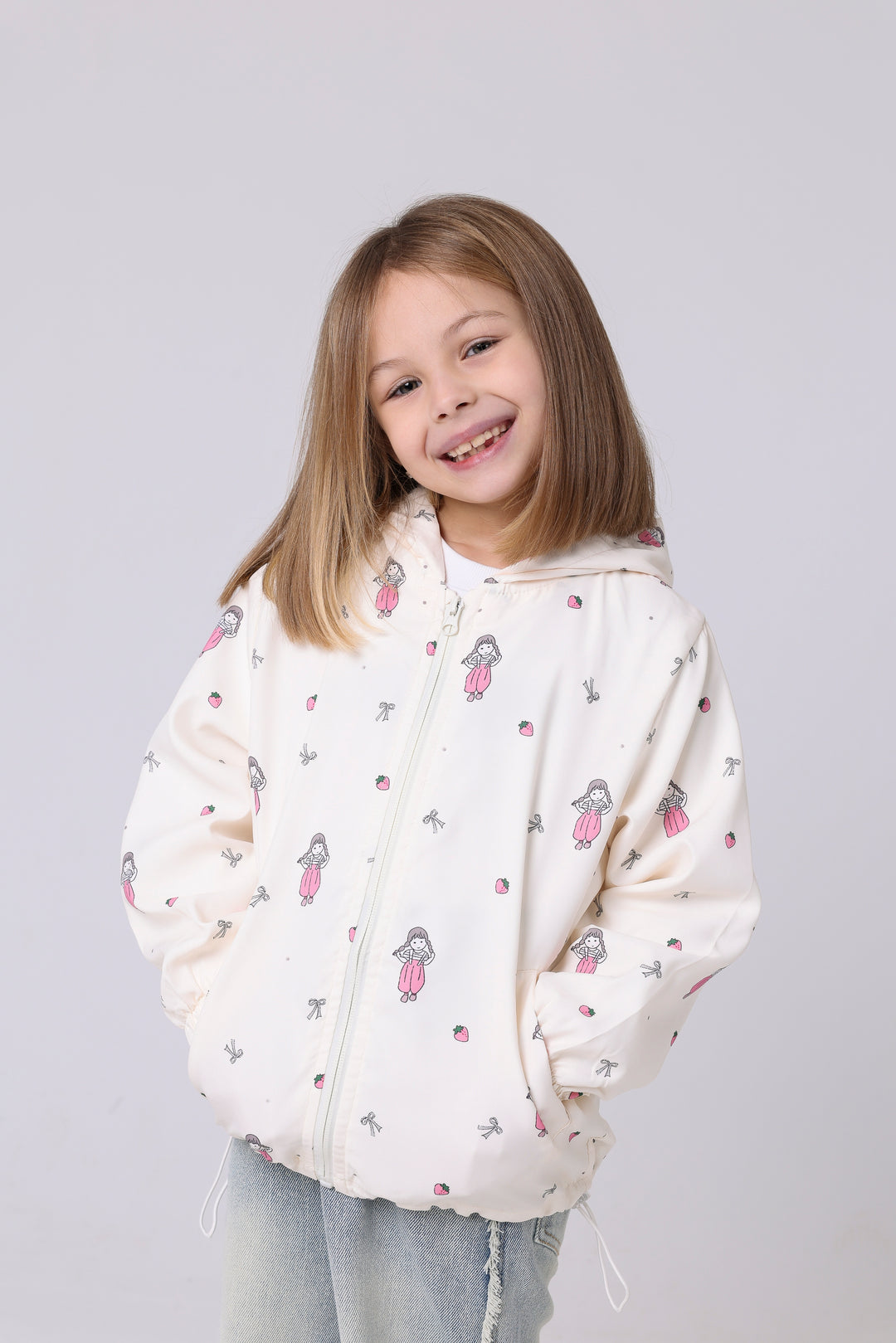 Sweet Strawberry Girl Patterned Jacket
